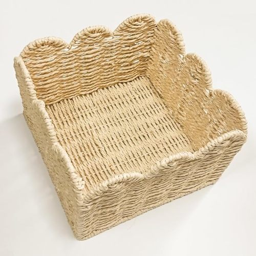 Scalloped Edge Basket, Wicker Storage Baskets, Hand Woven Baskets for Shelves,Natural Baskets for Organizing (S-9.5" L x 9.5" W x 5.5" H)