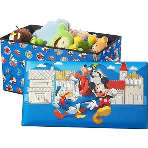 Disney Mickey Mouse Collapsible Toy Storage Bench and Ottoman, 14.5" H x 14.5" D x 25" L