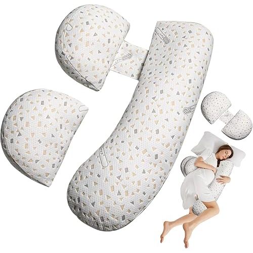 Pregnancy Pillow for Sleeping, Maternity Pillow Support for HIPS, Backs, Legs, Maternity Pillow with Detachable and Adjustable Pillow Cover