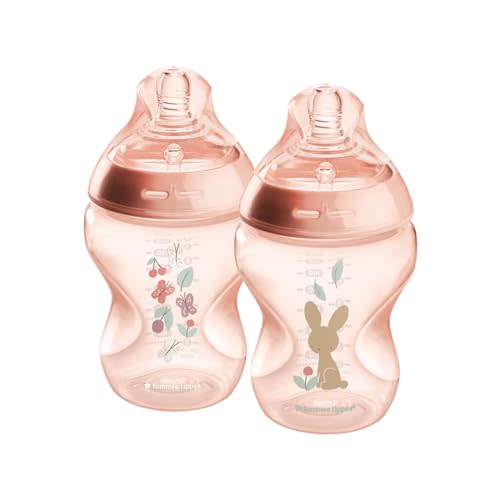 Tommee Tippee Natural Start Anti-Colic BPA Free Baby Bottles, 9oz, Newborn 0+ Months, Slow Flow Breast-Like Nipple, Designed for Seamless Transitions Between Bottle and Breast, Pink, Pack of 2
