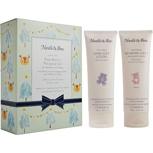 Noodle & Boo Baby Bath & Massage Gift Set – Includes 4 oz Newborn Hair & Body Wash & Super Soft Lotion, Hypoallergenic, Pediatrician-Tested, Dermatologist-Tested for Delicate and Sensitive Baby Skin