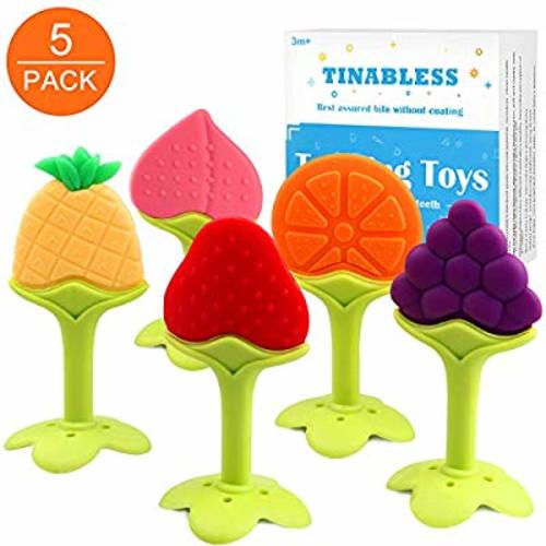Teething Toys (5 Pack) - Tinabless Infant Teething Keys Set, BPA-Free, Natural Organic Freezer Safe for Infants and Toddlers, Silicone Baby Teethers