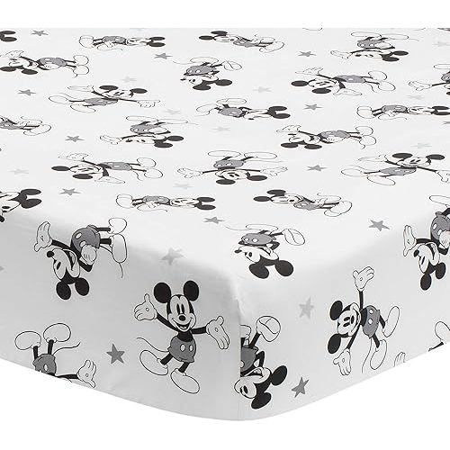 Lambs & Ivy Magical Mickey Mouse Cotton Fitted Crib Sheet - White, Disney
