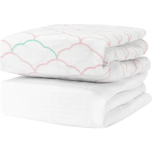 Newton Baby Mini Crib Fitted Sheets (2-Pack) | Organic Muslin Cotton, 100% Breathable & Soft Baby Sheets, Washable Baby Mattress Sheets, Fits Any Mini Sized Crib 24" x 38", Dreamweaver Coral + White