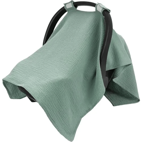 SERAPHY 100% Muslin Cotton Car Seat Cover Baby, Universal Carseat Covers, Breathable Baby Car Seat Canopy for Boys Girls, Soft Infant Car Seat Cover for Summer —Green