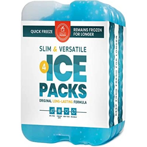 Healthy Packers Ice Packs for Coolers - Freezer Packs - Original Cool Pack | Cooler Accessories for the Beach, Camping and Fishing | Slim & Long-Lasting Reusable Ice Pack for Lunch Box (Set of 4)