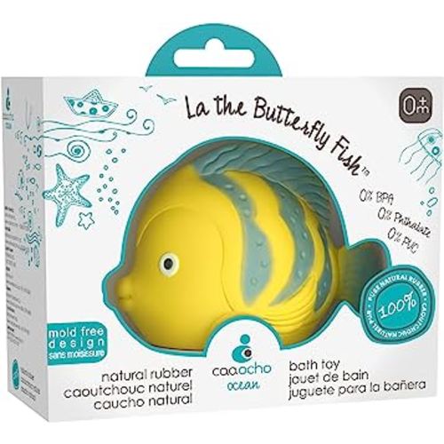 CaaOcho Pure Natural Rubber Bath Toy - La The Butterfly Fish Baby Toy - Hole Free Bath Toys, BPA Free Bath Toys for Infants, Without Holes Sealed Natural Rubber Baby Toy