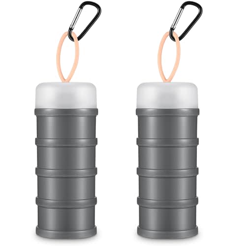 Baderke 2 Pcs Protein Powder Container with Funnels Stand, 4 Stackable Leakproof Protein Powder Dispenser, Portable Keychain Powder Container for Workout, Fitness, Travel(Black)