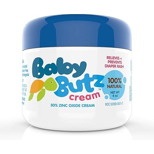Diaper Rash Cream, 100% Natural Zinc Oxide Maximum Strength Butt Paste, Barrier Baby Cream to Help, Relieve & Prevent Diaper Rash, Hypoallergenic, Ointment for Newborns, Infants- 4oz