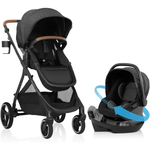 Evenflo Shyft Intuiti Travel System with Revolve180 LiteMax NXT Rotational Infant Car Seat (Black Shale)