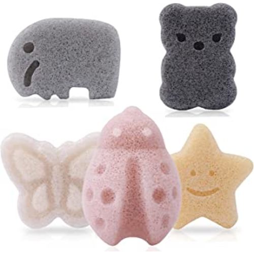 Konjac Baby Sponge for Bathing, Kids Bath Sponges for Infants, Toddler Bath Time, Cute Shapes and Safe Plant-Based Konjac Baby Bath Accessories, 5pcs