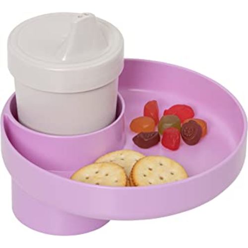 My Travel Tray Round, USA Made. Easily Convert Your existing Cup Holder to a Tray and Cup Holder for use in a Car Seat, Booster, Stroller, Golf Cart and Anywhere You Have a Cup Holder! (Lavender)