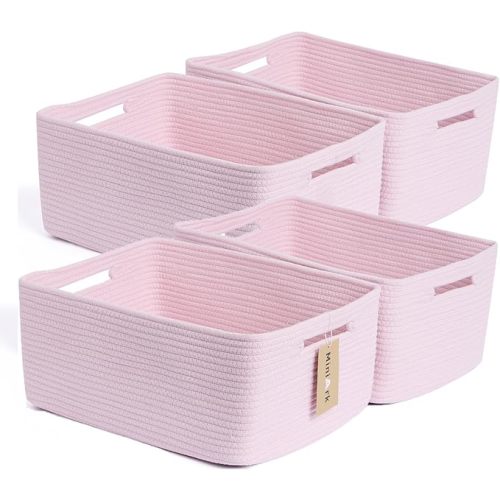 Large Storage Baskets for Organizing, Closet Shelf Baskets for Clothes Blanket Towels, Baby Nursery, Toy Bins Box, Woven Rope Baskets, 17 x 13 x 7.5”, 4 Packs Light Pink