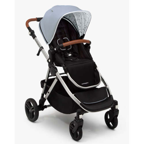 Mockingbird Single-to-Double Stroller | Sky, Watercolor Drops, Silver with Penny Leather