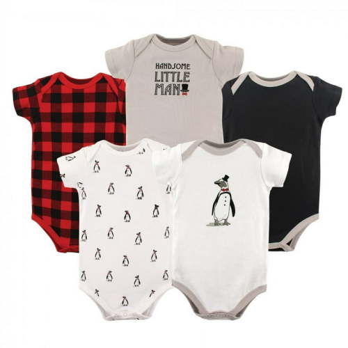 Hudson Baby Short Sleeve Bodysuits, 5-Pack, Newborn- 24 Months