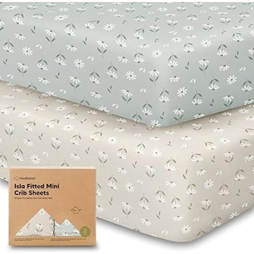 Pack and Play Sheets Fitted, 2-Pack Mini Crib Sheets - Pack N Play Sheets, Fitted Crib Sheet for Pack and Play Mattress, Playard Baby Crib Sheets, Crib Sheets Neutral for Boys, Girls (Daisies)