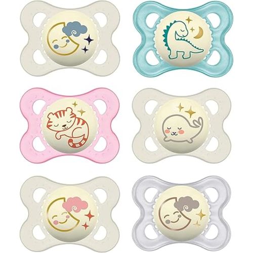 MAM Original Night Pacifiers 0-6 Months, Best for Breastfed Babies, Glow in The Dark, Unisex, Value Pack, 6 Count