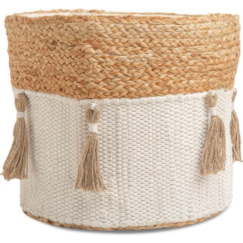 CRANE BABY Kendi Safari Print Round Nursery Storage Bin, White/ Brown