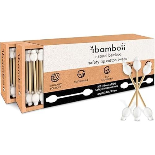 200 Pack 100% Bamboo Baby Cotton Swabs - FSC Certified Double Tipped Child Safety Cotton Swabs for Ear and Nose Cleaning | Perfect for Diaper Bags or Personal Care | Hypoallergenic Baby Swabs