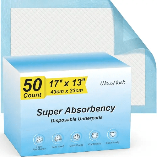 50 Count Super Absorbency Disposable Underpads, Leakproof Quick Drying Disposable Pads for Baby, Puppy and Adults, Disposable Changing Pads for Baby, Disposable Diaper Changing Pads, 17” x 13”