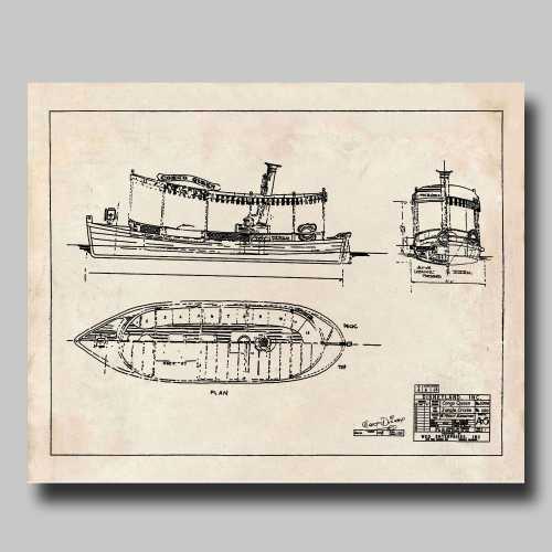 Disney - Jungle Cruise - Boat - Congo Queen - Blueprint -  Disney - Disneyland - Vintage - Print - Poster