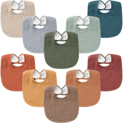 Konssy 10-Pack Muslin Baby Bibs, Soft Cotton Bandana Bibs for Drooling & Teething, Unisex Solid Colors for Boys & Girls, Newborn & Infant