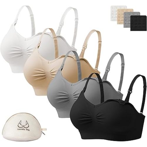 Angelhood Nursing Bra for Breastfeeding with Removable Bra Pads Seamless Nursing Bra with Support, Pack of 4