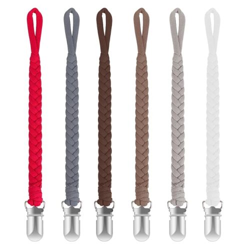 Pacifier Clip for Boys and Girls 6 Pack Baby Pacifier Holder Leash 100% Handmade Braided Fits All Pacifiers & Teething Toys Modern Unisex Baby Gift