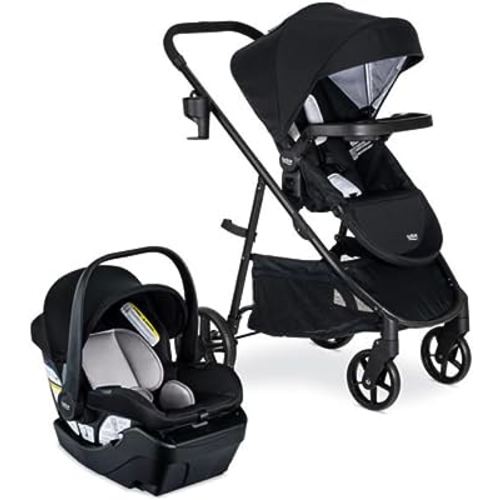 Britax Willow Brook Baby Travel System, Infant Car Seat and Stroller Combo with Aspen Base, ClickTight Technology, RightSize System and 4 Ways to Stroll, Onyx Glacier