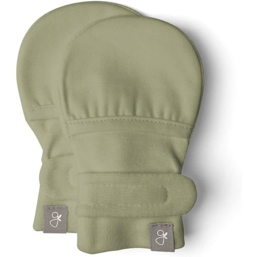 Goumi Baby Mitts, Anti-Scratch Newborn Mittens, Organic Soft Stay-On Mitts - 0-3 Months - Artichoke