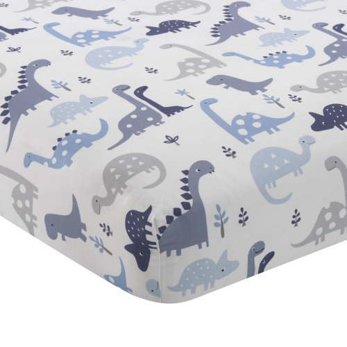 Bedtime Originals Roar Blue/Gray/White Dinosaur Baby Fitted Crib Sheet