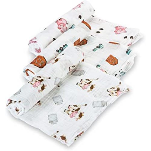 Swaddle Blanket | 100% Muslin Cotton | Gender Neutral Newborn and Baby Nursery Essentials for Girls and Boys, Registry | Farm 3 Pack