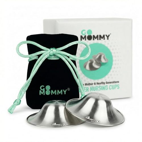 Silver Nipple Shields for Breastfeeding Newborn & A Breastfeeding Essential by Go Mommy - 925 Silver Nursing Cups for Sore Nipple Relief, Protects & Heals Cracked Nipples