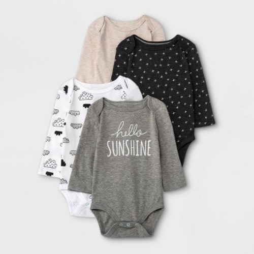 Baby 4pk Long Sleeve Bodysuit - Cloud Island™ Black/White Newborn