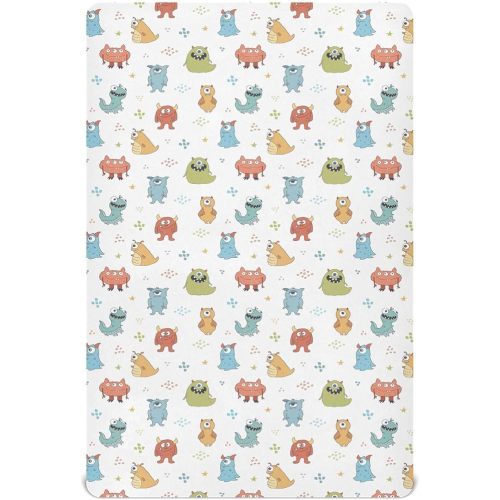 Cute Monsters Crib Sheets for Boys Girls - Portable Microfiber Fitted Crib Sheet for Standard Crib and Toddler Mattress, Soft & Breathable, 28x52 Inch