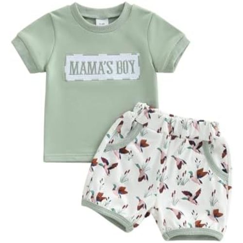 Toddler Baby Boy Summer Clothes Duck Print Short Sleeves T-Shirt Elastic Camouflage Shorts 2 Piece Outfit