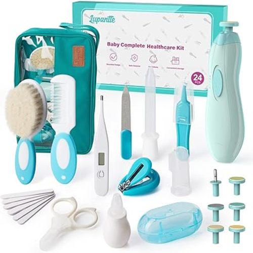 Baby Healthcare and Grooming Kit, 24 in 1 Baby Electric Nail Trimmer Set, Lupantte Nursery Care Kit, Toddler Nail Clippers, Medicine Dispenser, Infant Comb, Brush, etc. Baby Care Products
