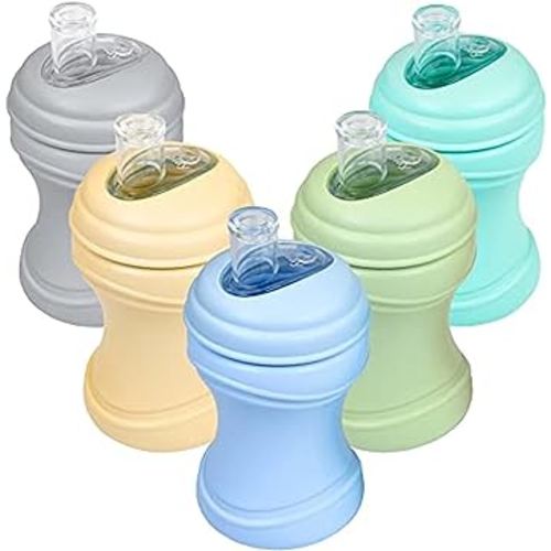Re-Play 5pk 8oz Transition Sippy Cups for Baby Toddler, Medical Grade Silicone Soft Spout & Travel Lid, Easy to Hold Hourglass Shape, Made in USA from BPA Free Recycled Milk Jugs, Sweethearts