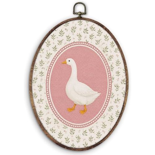 KTYHD Cottage Core Goose Nursery Oval Wall Art Decor, Cottagecore Floral Goose Frame Canvas Wall Art, Vintage Baby Girl Nursery Decor for Home Bedroom Bathroom