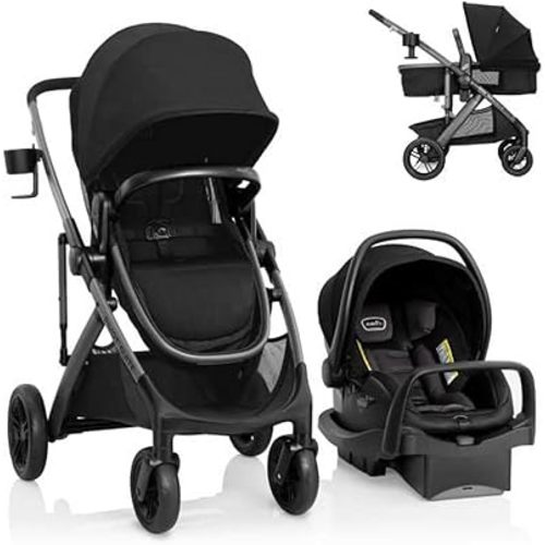Evenflo Pivot Suite Travel System with LiteMax Infant Car Seat with Anti-Rebound Bar Dunloe Black