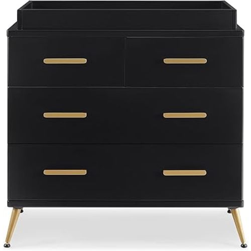 Delta Children Sloane 4 Drawer Dresser with Changing Top and Interlocking Drawers, Black/Bronze