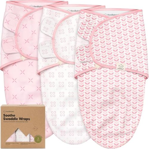 3-Pack Organic Baby Swaddle Sleep Sacks - Swaddles for Newborns, Infant 3-6 Months, Baby Girls, Boys, Soft & Snug Newborn Sleep Sack, Nursery Swaddling Blankets (Blossom, L)
