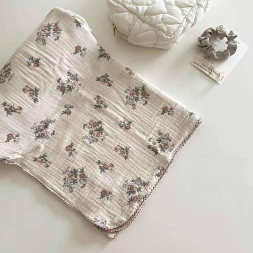 BuLuTu Cotton Muslin Toddler Blanket for Kids Girls Boys, Soft Lightweight Baby Quilts 4 Layers Large Muslin Crib Blanket Floral Toddler Quilted Blankets, All Seasons, 47"x51"