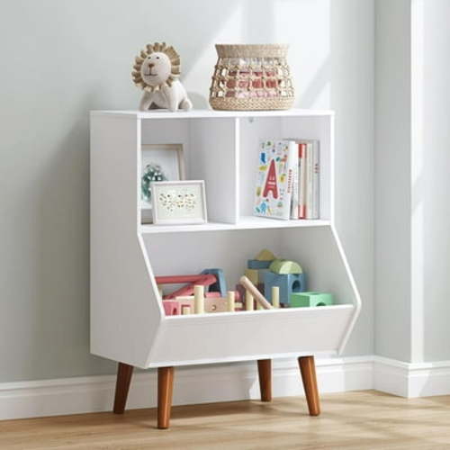 STAROUS Toy Storage Organizer, 3 Cube Storage Organizer, Kids Bookshelf and Toy Storage with Legs, White
