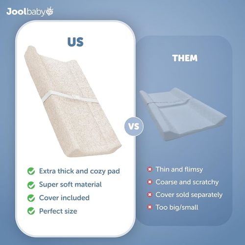 Jool Baby Changing Pad - Contoured, Waterproof & Non-Slip, Includes a Cozy, Breathable, & Washable Cover (Oatmilk/Wave)