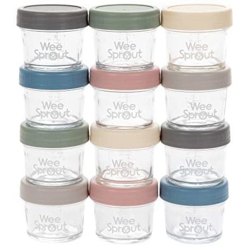 WeeSprout Glass Baby Food Storage Jars - 12 Set, 4 oz Baby Food Jars with Lids, Freezer Storage, Reusable Small Glass Baby Food Containers, Microwave & Dishwasher Friendly, for Infants & Babies