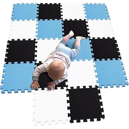 MQIAOHAM® 18 Pieces Puzzle Play Mats, Soft Baby Play Mat, Kids Interlocking Foam Floor Tiles, Toddlers Carpet Playmats G301018-101104107