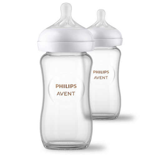 Philips Avent Glass Natural Baby Bottle with Natural Response Nipple, 8oz, 2pk, SCY913/02