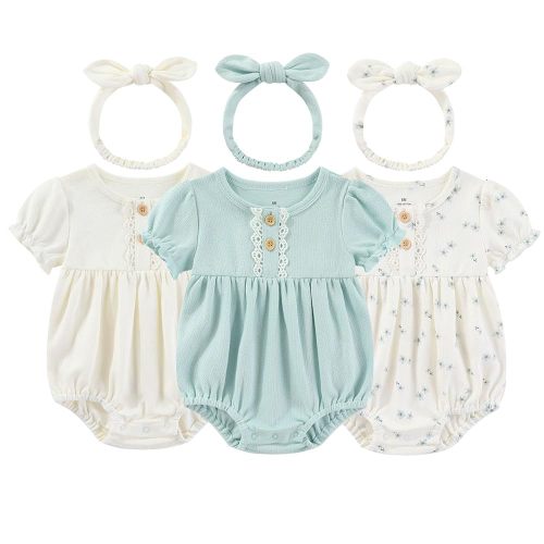 Baby Girl Outfit Cotton Bubble Romper Floral Dress Infant Girls Clothes 3-pack