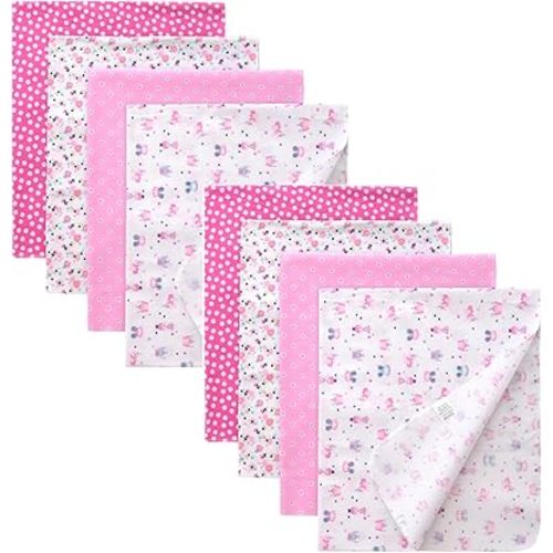 Gina Era Cotton Flannel Receiving Blankets Baby 8 Pcs, Baby Swaddle Blankets, Baby Flannel Blanket 30 X 30 Inch for Boy Girl (Style-13)